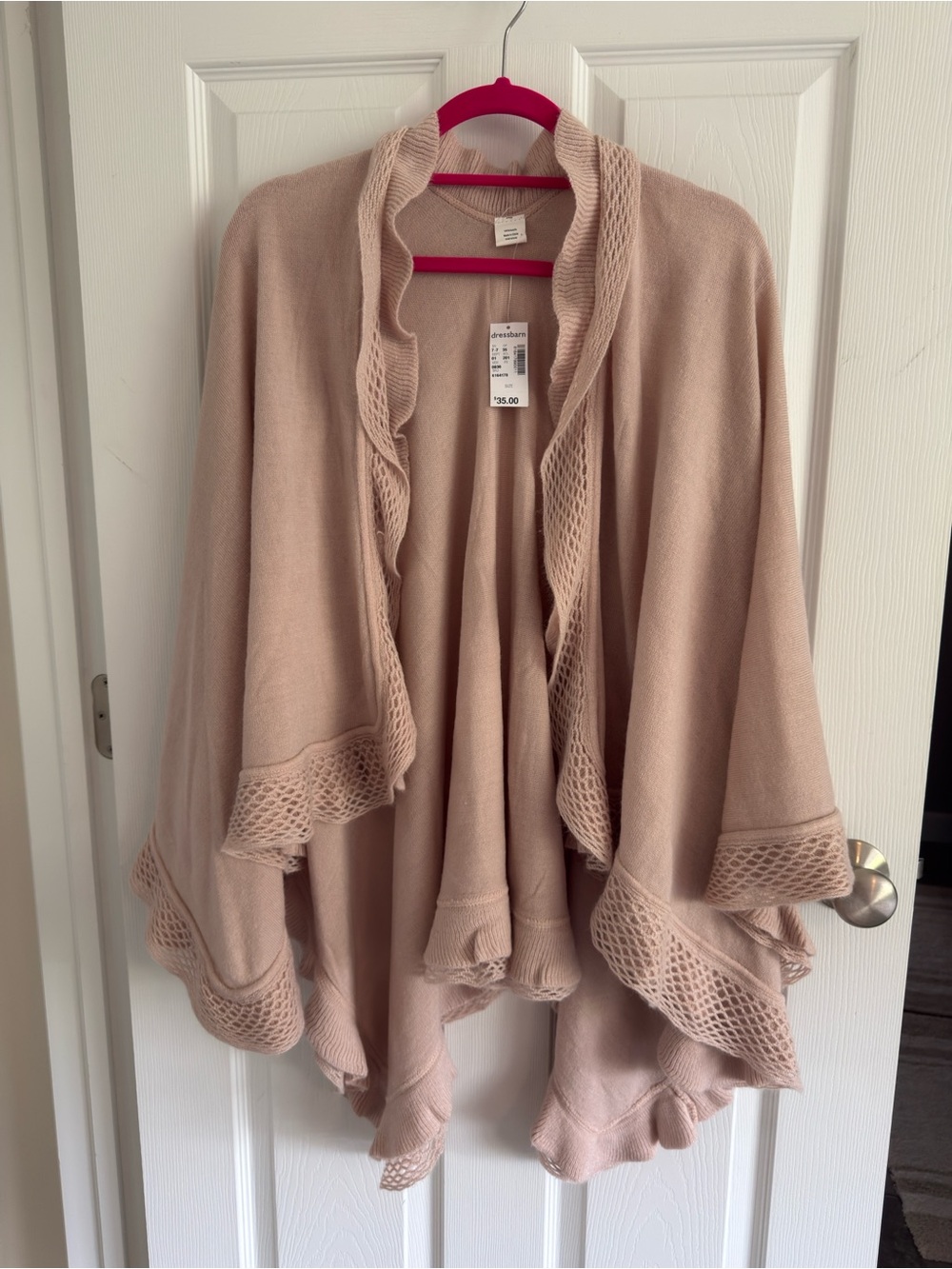 Dress Barn Blush Ruffle-Trim Open Front Sweater Wrap